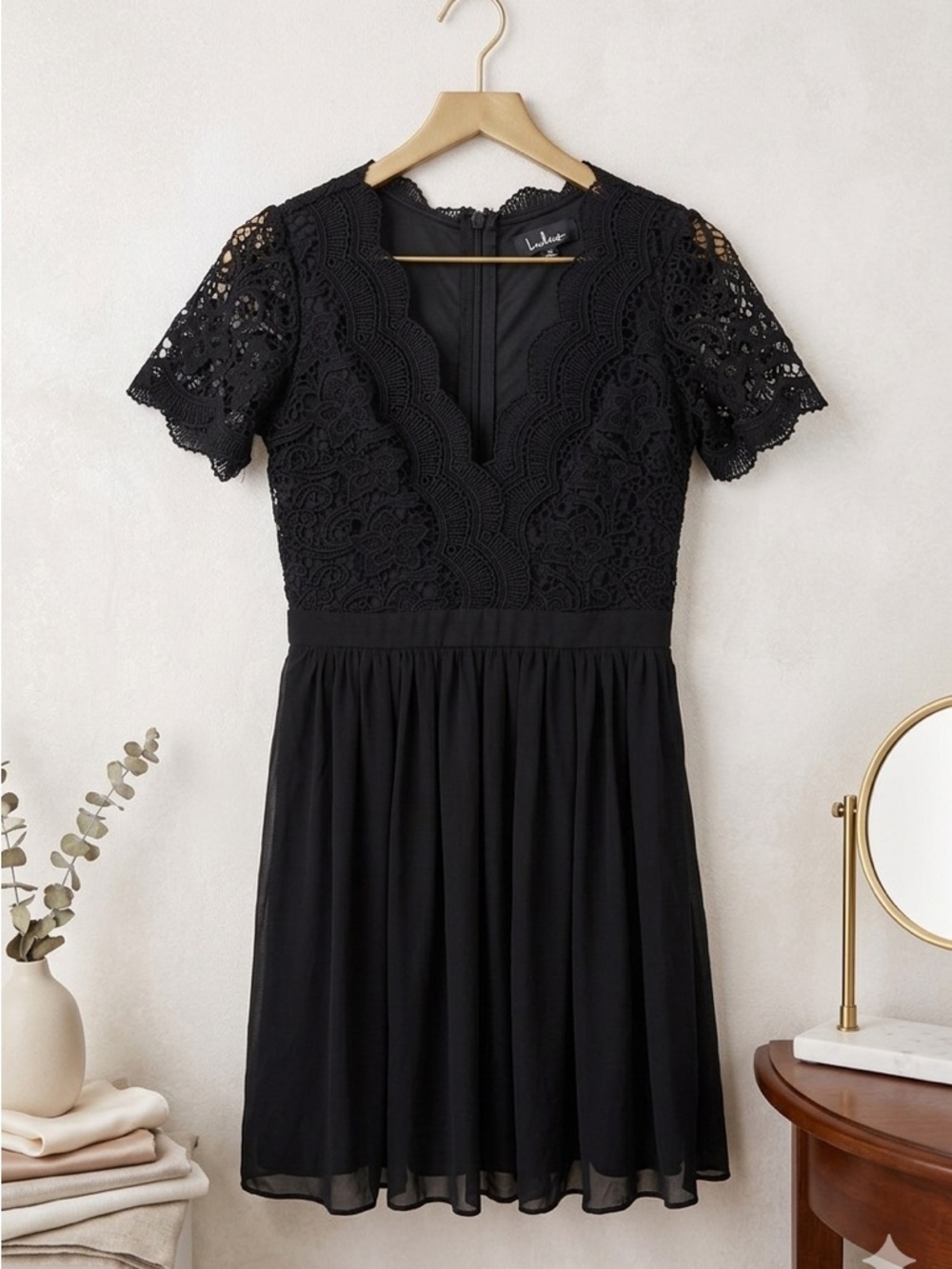 Lulu's Black Lace V-Neck Mini Dress